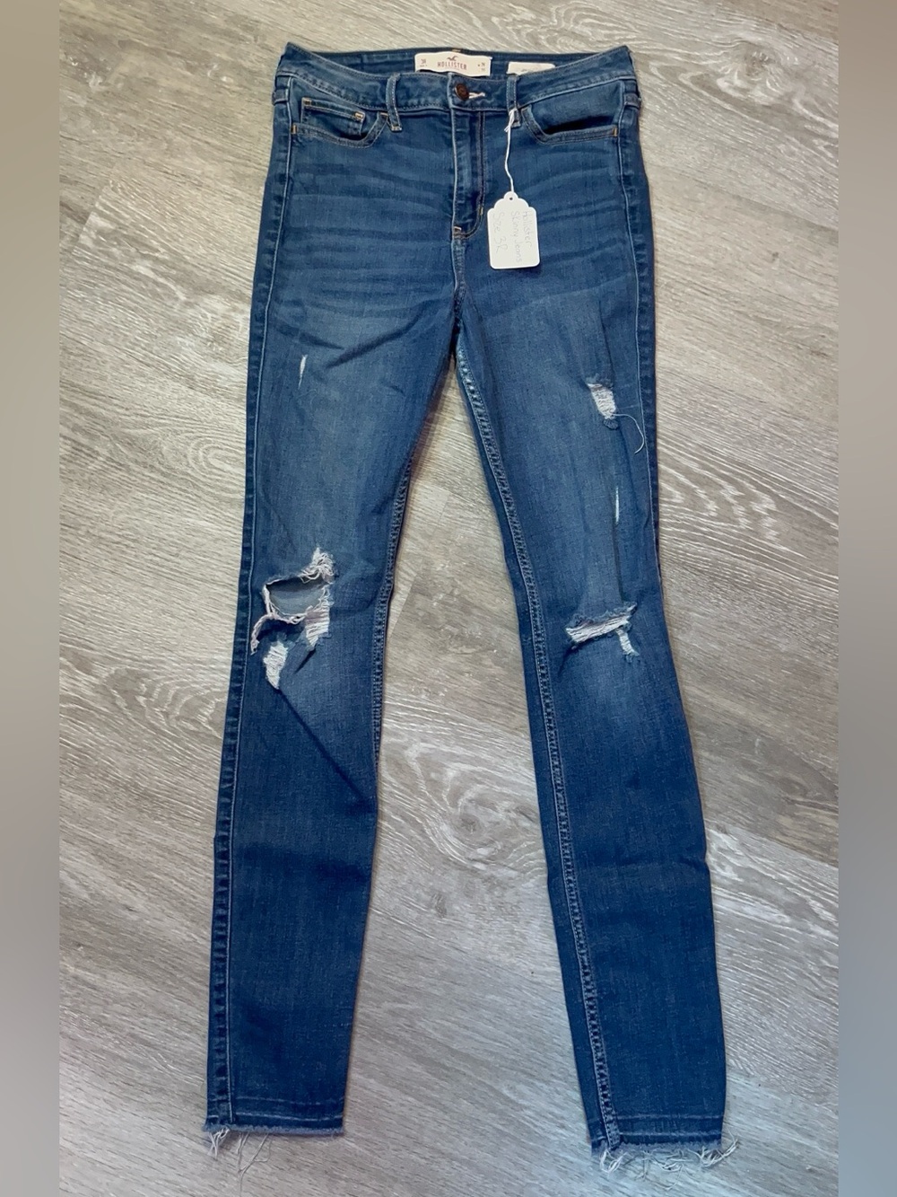 Hollister Women's High Rise Super Skinny Dark Blue Distressed Jeans